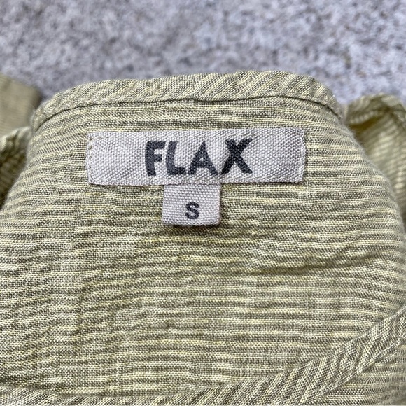 Flax 100% Linen Green Striped Long Sleeve Round Neck Top Blouse Small - Picture 5 of 9